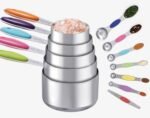 12 PCS Measuring Cups and Spoons Set Stainless Steel, 5 Measuring Cups with Colorful Silicone Handle and 6 Double-Sided Magnetic Measuring Spoons & 1 Leveler for Cooking and Baking (5+6+1) - Image 2