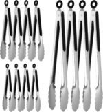 12 Pcs Stainless Steel Kitchen Tongs, 7/9/12 Inches Heat Resistant Cooking Tongs Heavy Duty Metal Locking Tong Non-Slip Metal Food Tong for Cooking Food Grill Salad BBQ - Image 2