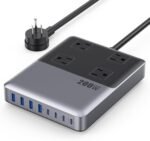 12-in-1 Charging Station USB C Power Strip with 5ft Cord and Plug,200W GaN IV USB C Charger Block,4 AC Outlets,8 USB for MacBook,iPhone 17/16/15,Fast Charging Desktop Charger for Office,Home - Image 2
