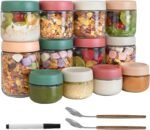 12Pack Overnight Oats Containers with Lids, 16oz, 8oz & 4oz Glass Jars with Airtight Lids, Wide mouth Mason Salad jars, Glass Food Storage Containers for Yogurt Chia Pudding Snacks Cereal & Spices - Image 2