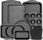 13 PCS Nonstick Bakeware Set - Carbon Steel Baking Pans Set with Dual Handles, Includes Roasting Pan, Pizza Pan, Cookie Sheet, Cake Pans, Muffin Pans, Cooling Rack, Oven Mitts, Non-Toxic - Image 2
