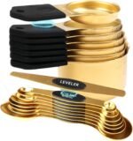 16-Piece Stainless Steel Measuring Cups and Spoons Set, Strong Magnetic Nesting Design 7 Cups 8 Spoons with Leveler, Double Measurement Markings for Dry & Liquid Ingredients, Gold - Image 2