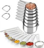 17 Pieces Measuring Cups & Spoons set, 7 Cups, 9 Spoons, 1 Leveler, 18/8 Stainless Steel，Kitchen Gadgets for Cooking & Baking with two Ring Connector, Silver - Image 2