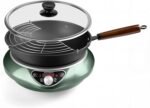 1700W 120V Wok Induction Cooktop,Non-Pulse Heating,16 Levels,18H Timer,13.4" Nitrided Carbon Steel Wok Set w/Lid&Steaming Rack,Round-Bottom Wok+ Flat Pan Compatible ( - Image 2
