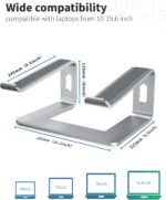 SOUNDANCE Laptop Stand, Aluminum Computer Riser, Ergonomic Laptops Elevator for Desk, Metal Holder Compatible with 10 to 15.6 Inches Notebook Computer, Silver - Image 3