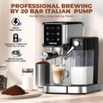 TENKER Espresso Machine 20 Bar, Cappuccino Machine with Automatic Milk Frother, Latte Machine in Stainless Steel Design, 1350W Touchscreen Coffee Maker for Home and Office (Silver) - Image 4