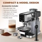 TENKER Espresso Machine 20 Bar, Cappuccino Machine with Automatic Milk Frother, Latte Machine in Stainless Steel Design, 1350W Touchscreen Coffee Maker for Home and Office (Silver) - Image 5