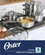 Oster Beauford 9-Piece Stainless Steel 5-Ply Encapsulated Base Cookware Set – Non-Toxic, Induction Compatible Pots and Pans with Stay-Cool Handles – Dishwasher Safe - Image 3
