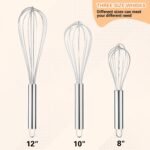 Metal Whisks for Cooking Stainless Steel Whisk Set 3 Pack Wisking Tool Balloon Wisk 8" 10" 12" Wire Whisk for Baking, Whisking, Mixing, Blending - Image 3