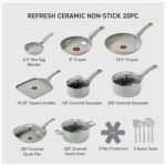 T-Fal Refresh Ceramic Pots and Pans Set, 20-Piece Nonstick Cookware Set, Stockpot, Griddle, Frying Pans, Utensils, Moon Grey - Image 3