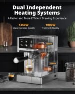 AIRMSEN 20 Bar Espresso Machine with Automatic Milk Frother, Cappuccino & Latte Coffee Maker with Quick Brew Dual Boiler (1350W + 1000W), Stainless Steel, 60oz Water Tank, Touchscreen - Image 3
