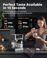 AIRMSEN 20 Bar Espresso Machine with Automatic Milk Frother, Cappuccino & Latte Coffee Maker with Quick Brew Dual Boiler (1350W + 1000W), Stainless Steel, 60oz Water Tank, Touchscreen - Image 4