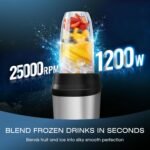 Nahida Blender for Smoothies, 1200W Smoothie Blender for Ice Crushing, Blenders with (2) 6-Fin Blades, Personal Blenders for Kitchen with 23oz, 32oz, 37oz Easy Go Cups for Juices, Silver - Image 3