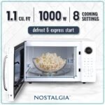 Nostalgia Retro 1000W Microwave Oven 1.1 Cu Ft Capacity – Child Safety Lock, 8 Auto-Cook Settings – Countertop Kitchen Appliance – White - Image 3