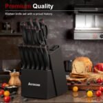 Astercook 15 Piece Knife Set with Sharpener Block - German Stainless Steel, Dishwasher Safe Kitchen Knives with Built-In Sharpener, Black - Image 5