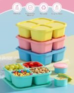 4 Pcs Snack Box Containers Set, Reusable 4 Compartment Lunchable Container with 2Pcs Sauce Containers, Stackable BPA-Free Bento Box for School, Work, Travel (4 Color) - Image 3