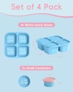 4 Pcs Snack Box Containers Set, Reusable 4 Compartment Lunchable Container with 2Pcs Sauce Containers, Stackable BPA-Free Bento Box for School, Work, Travel (4 Color) - Image 4