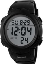 PASOY Mens Women Digital Watch Big Dial Light LED Swim Waterproof Rubber Band Alarm Black LED Watches 50MM - Image 3