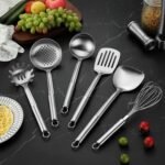 6-Piece Kitchen Cooking Utensils Set, Stainless Steel Kitchen Utensils with Suspendable Handle, Spatula, Slotted Turner, Soup Ladle, Slotted Spoon, Whisk, Pasta Server, Dishwasher Safe - Image 4