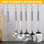 6-Piece Kitchen Cooking Utensils Set, Stainless Steel Kitchen Utensils with Suspendable Handle, Spatula, Slotted Turner, Soup Ladle, Slotted Spoon, Whisk, Pasta Server, Dishwasher Safe - Image 5