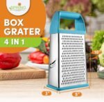 Spring Chef Professional 10" Stainless Steel Parmesan Cheese Grater with Handle, 4 Sided Handheld Box Grater, Kitchen Food Shredder for Potato, Cheese, Ginger, Veggie - Aqua Sky - Image 3