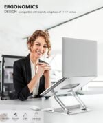 BoYata Laptop Stand, Adjustable Multi-Angle Laptop Holder, Compatible for Laptops up to 17 inches, Sturdy Aluminum & Silicone, Silver - Image 3