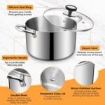 Tri-Ply Stainless Steel Stock Pot, 6.5 Quart Heavy Duty Induction Cooking Pot with Visible Lid for Pasta, Soup, Spaghetti, Sturdy & Double Handle, Dishwasher Safe - Image 4