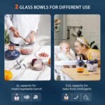 Bear Food Processor, Electric Food Chopper with 2 Glass Bowls (8 Cup+2.5 Cup), 400W Power Grinder with 2 Sets Stainless Steel Blades, 2 Speed for Meat, Vegetables, and Baby Food - Image 3