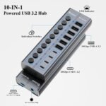 Powered USB Hub, 10-Port USB C Hub with 6 USB-A 3.2, 4 USB-C 3.2 Ports, Individual Switches and 12V/5A Power Adapter, Aluminum USB Extension for MacBook, Laptop/PC and More. - Image 3