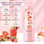 Portable Personal Blender 17 OZ/500 ML Juicer, 175W Personal Size Blender, Ideal for Smoothies, Ice Blending, Juicing, and Food Processing, Compact, Convenient, and Versatile (Pink) - Image 3