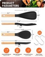 Cooking Spoon and Rice Scooper for Nonstick Cookwares, Great for Cooking and Serving Sturdy BPA-Free Matte Silicone, Wood Handle Spoon for Mixing, Scoop, and Scrape (Black) - Image 3