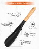 Cooking Spoon and Rice Scooper for Nonstick Cookwares, Great for Cooking and Serving Sturdy BPA-Free Matte Silicone, Wood Handle Spoon for Mixing, Scoop, and Scrape (Black) - Image 4