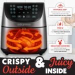 Gourmia Air Fryer - 8 Qt Extra Large Capacity, FryForce360º, Digital Display with 12 Presets, Roast, Bake, Broil, Dehydrate, Dishwasher Safe Accessories, Stainless Steel - Image 5