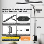 LED Desk Lamp for Office Home, Eye-Caring Desk Light with Stepless Dimming Adjustable Flexible Gooseneck, 10W USB Adapter Desk Lamp with Clamp for Reading, Study, Workbench (Black) - Image 4