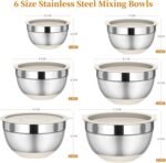 Mixing Bowls with Lids Set, 6 Piece Stainless Steel Nesting Storage Bowls for Kitchen, with 3 Grater Attachments & Non-Slip Bottoms, Size 5.5,3.5,2.5,2.1,1.5,1.1 QT - Image 3