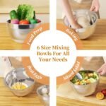 Mixing Bowls with Lids Set, 6 Piece Stainless Steel Nesting Storage Bowls for Kitchen, with 3 Grater Attachments & Non-Slip Bottoms, Size 5.5,3.5,2.5,2.1,1.5,1.1 QT - Image 5