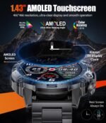 LIGE Military Smart Watches for Men(Answer/Dial Calls),1.43" AMOLED 5ATM Waterproof Rugged Smartwatch with/Sleep Monitor,400mAH Fitness Tracker with 126 Sport Modes for Android iOS - Image 4