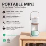 Single Serve One Cup Coffee Maker, for K Cups and Grounds, Mini Coffee Maker with Portable Handle, 6 to 12 Oz Brew Size, for Travel, Camping, Office, RV and Dorm, 120V, White and Brown - Image 3