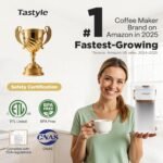 Single Serve One Cup Coffee Maker, for K Cups and Grounds, Mini Coffee Maker with Portable Handle, 6 to 12 Oz Brew Size, for Travel, Camping, Office, RV and Dorm, 120V, White and Brown - Image 4