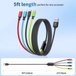 4 in 1 Multi Charging Cable [2Pack 5FT], Tangle Free USB C Car Charger Cable Nylon Braided with 2 USB-C/Lightning/Micro, Travel Charging Cords for iPhone Android iPad and More - Image 5