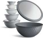 COOK WITH COLOR Mixing Bowls with Lids - 12 Piece Plastic Nesting Bowls Set includes 6 Prep Bowls and 6 Lids, Non Slip Bottom and Embossed Design - Microwave Safe (Grey) - Image 3