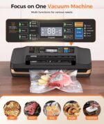 95KPa Vacuum Sealer Machine, Powerful Commercial Food Saver with Double Seal, Bags Storage & Easy-Lock Handle, Built-in Cutter, Includes Free Bags (1 Roll + 10 Pre-cut) Black Glod - Image 3