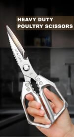Kitchen Scissors, All Purpose，Ultra Sharp Meat Scissors，Heavy Duty Silver Cooking Scissor，Dishwash Safe Stainless Steel Kitchen Shears for Food, Chicken Bones, Turkey - Image 4