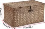 Hipiwe Wicker Shelf Baskets Bin with Lid, Handwoven Seagrass Basket Storage Bins Rectangular Household Basket Boxes for Shelf Wardrobe Home Organizer, Coffee Medium - Image 4