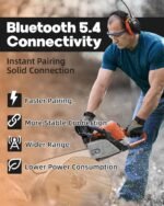 HP033 Pro Bluetooth 5.4 AM FM Radio Headphones with Type-C Charge Port Ear Protection Rechargeable Safety Earmuffs for Mowing Workshops Orange - Image 4