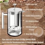Premium Stainless Steel French Press Coffee Maker (5 Pack Filter)- 34oz/1L Thermal Insulated, 304 Rust-Proof Metal Press - Heat-Resistant Ergonomic Handle BPA Free(Dishwasher Safe) - Image 3