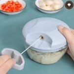 Manual Vegetable Cutter Chopper, Hand Pull String Fruit and Vegetable Chopper and Mincer, Stainless Steel Blades, BPA Free (Blue, 500ml) - Image 3