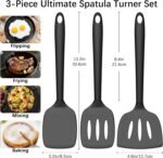 Coukre 3 Pack Silicone Spatula Set, High Heat Resistant, BPA-Free, Fish Spatula, Solid & Slotted Turner for Non-Stick Pans, Flipping Eggs, Pancakes, Fish, Burgers (3, PureBlack) - Image 3