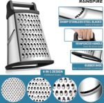 Rainspire Professional Box Grater, Cheese Grater Box for Kitchen Stainless Steel with 4 Sides, Cheese and Spice Graters with Handle for Vegetables, Ginger, Potatoes, Black - Image 5