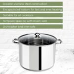 Ecolution Pure Intentions Stock Pot - Features Tempered Glass Lid, Stay-Cool Handles, and Encapsulated Bottom - Oven Safe - Curbside Recyclable Stainless Steel - 12 Quarts - Image 3
